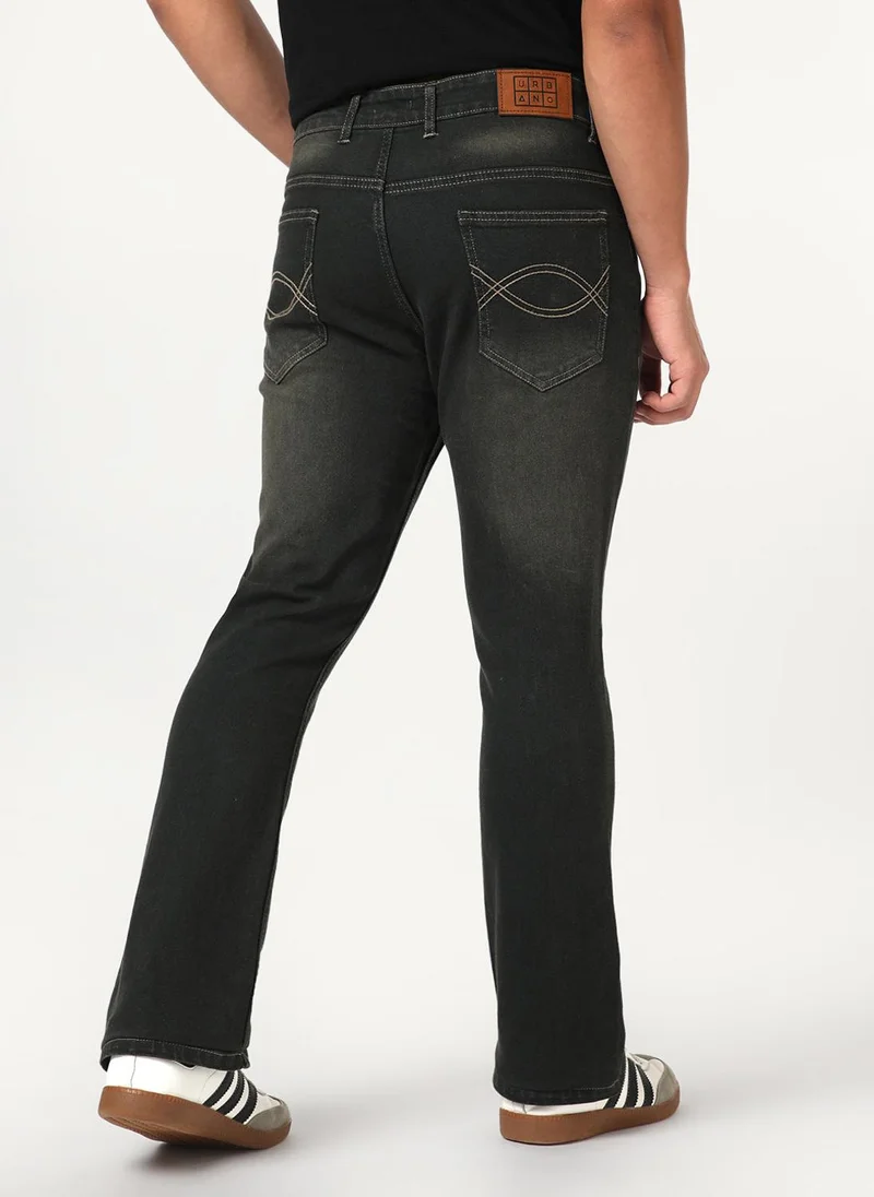 Urbano Fashion  Urbano Fashion Men's Dark Grey Bootcut Fit Mid Rise Heavy Washed Jeans Stretchable for Men | Best Price UAE